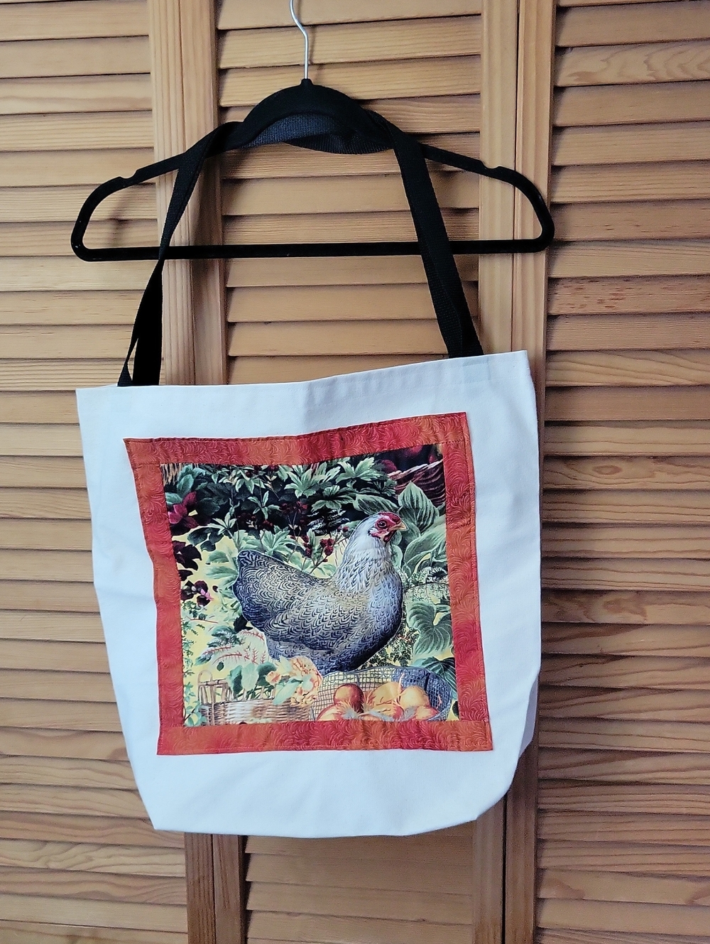 Handmade Quilted Chicken Canvas Tote Bag Farmhouse Country Market Bag Reusable